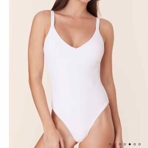 Andie The Marco One Piece Swimsuit Large Long Torso White Eco Ribbed LT